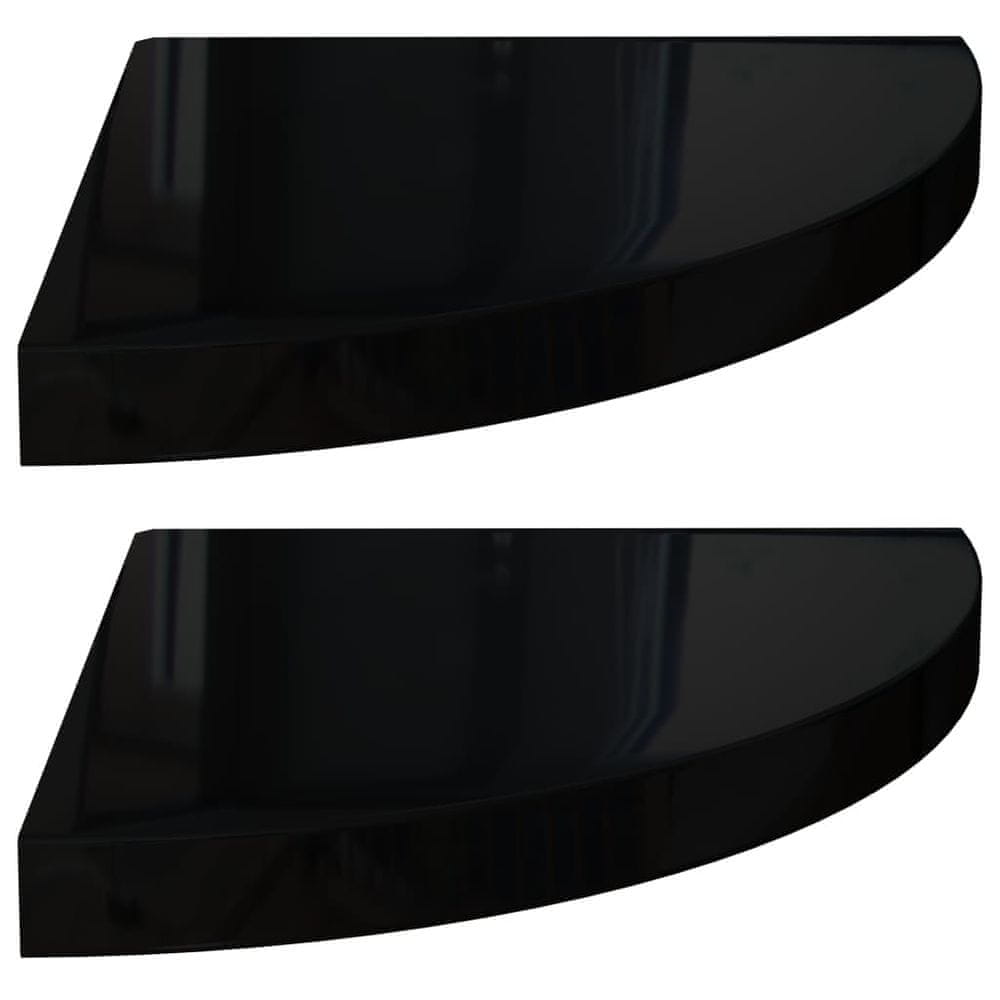 Vidaxl Plávajúce rohové police 2 ks, lesklé čierne 35x35x3,8 cm, MDF